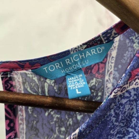 Tori Richard Dress Womens Large Pink Blue Purple Pink Floral Maxi Tank Honolulu - Picture 3 of 9